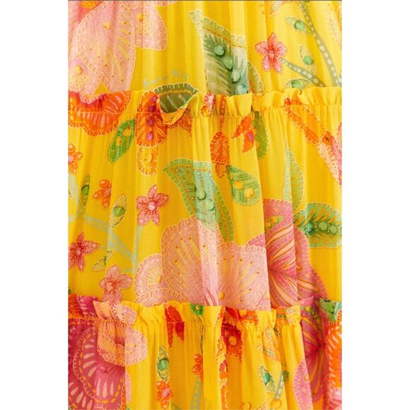 🌸 Farm Rio Yellow Macaw Bloom Maxi Dress Size Medium | New With Tags | Sold Out - Picture 2 of 16